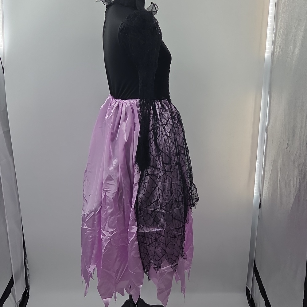 Girls' Purple and Black Spiderweb Witch Costume Dress - Picture 16 of 16